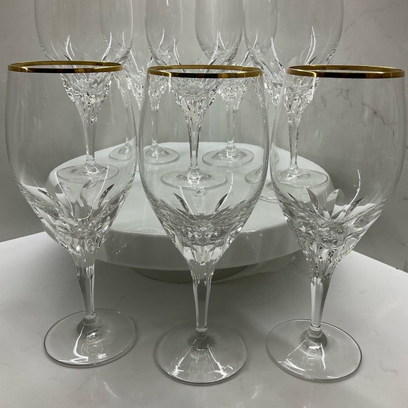 Gorham Crystal Diamond Wine Glasses With Gold Rims set of 8 - Picture 2 of 11